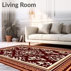 Rich Burgundy Cream Floral Frame Rug