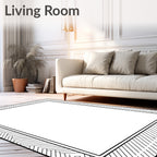 Geometric Black White Herringbone Border Rug