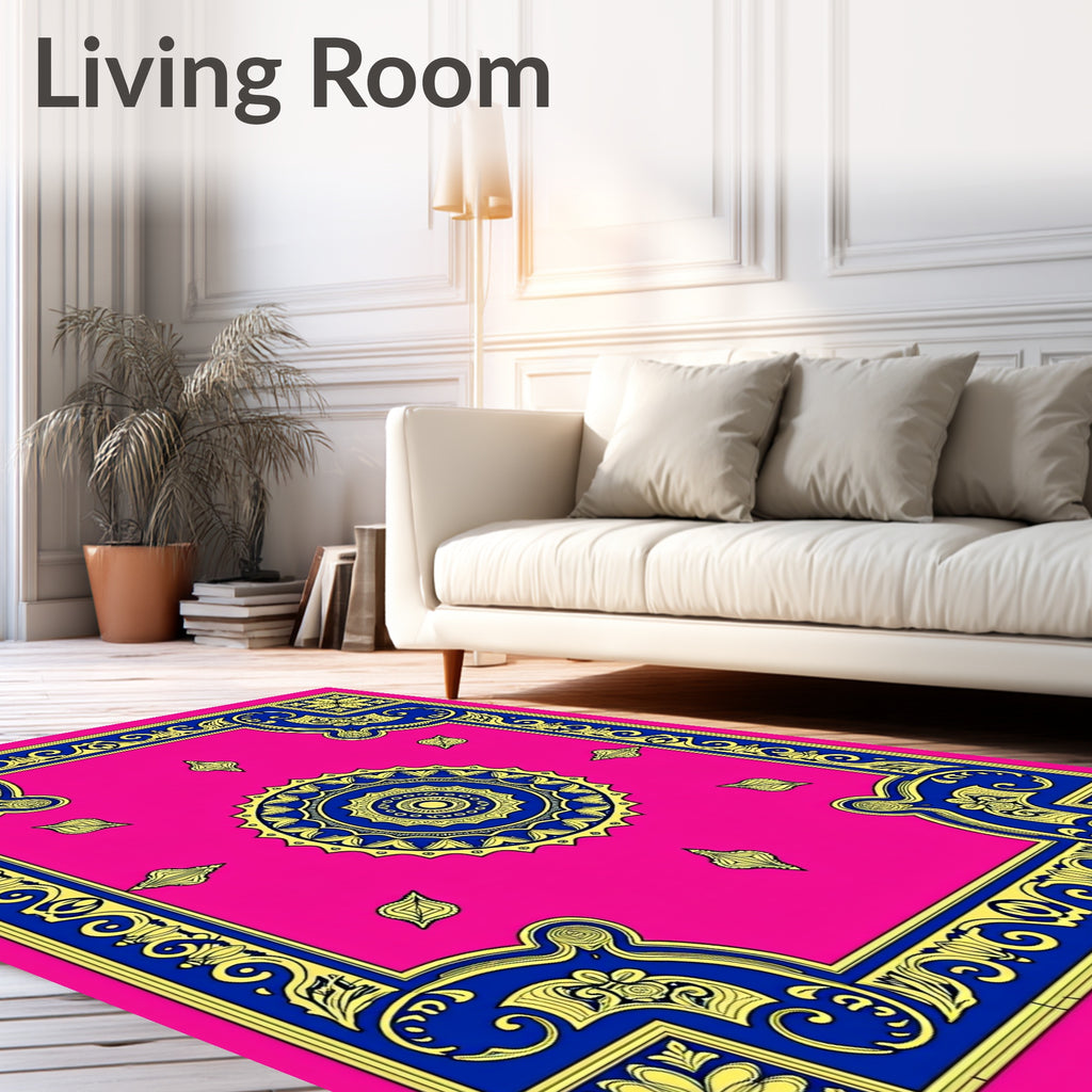 Bold Blue Floral Medallion Fuchsia Rug