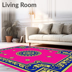 Bold Blue Floral Medallion Fuchsia Rug