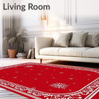 Crimson White Snowflake Border Rug