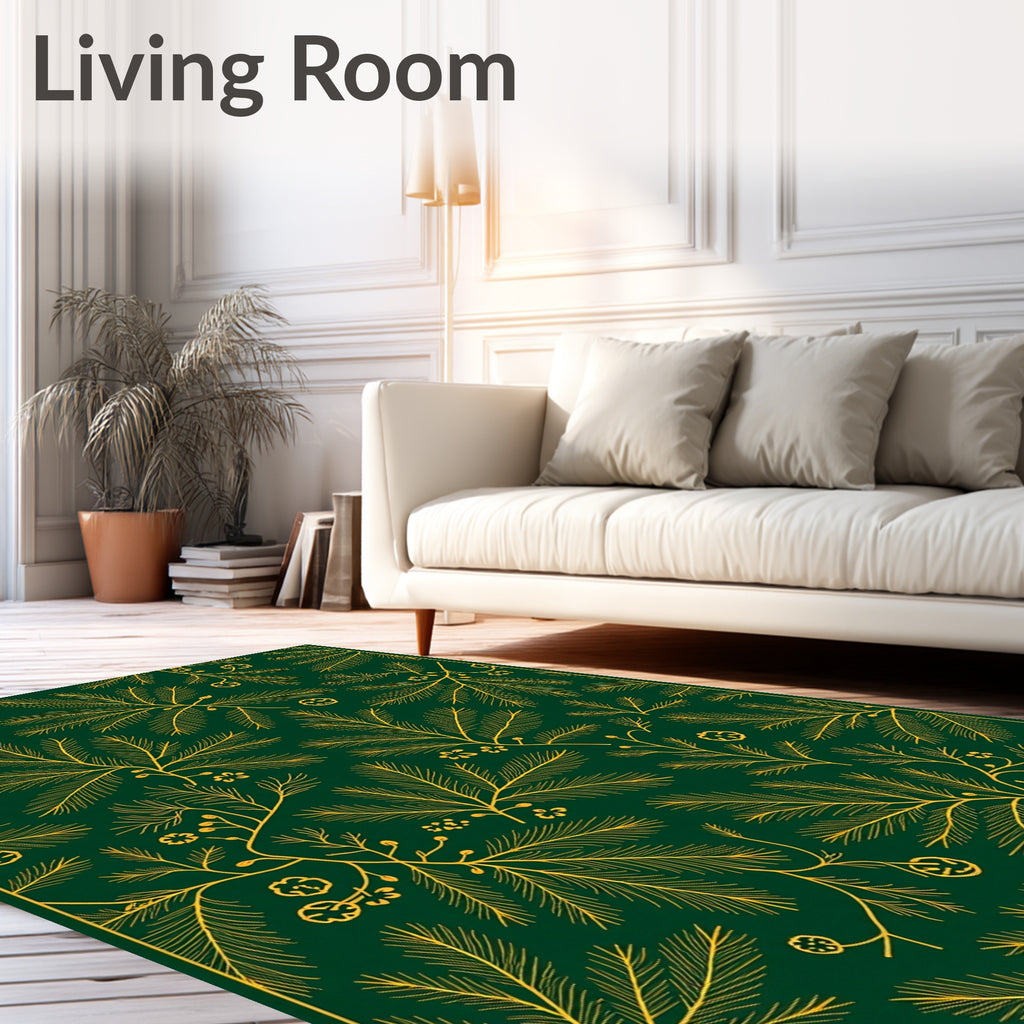 Golden Pine Branch Botanical Art Rug