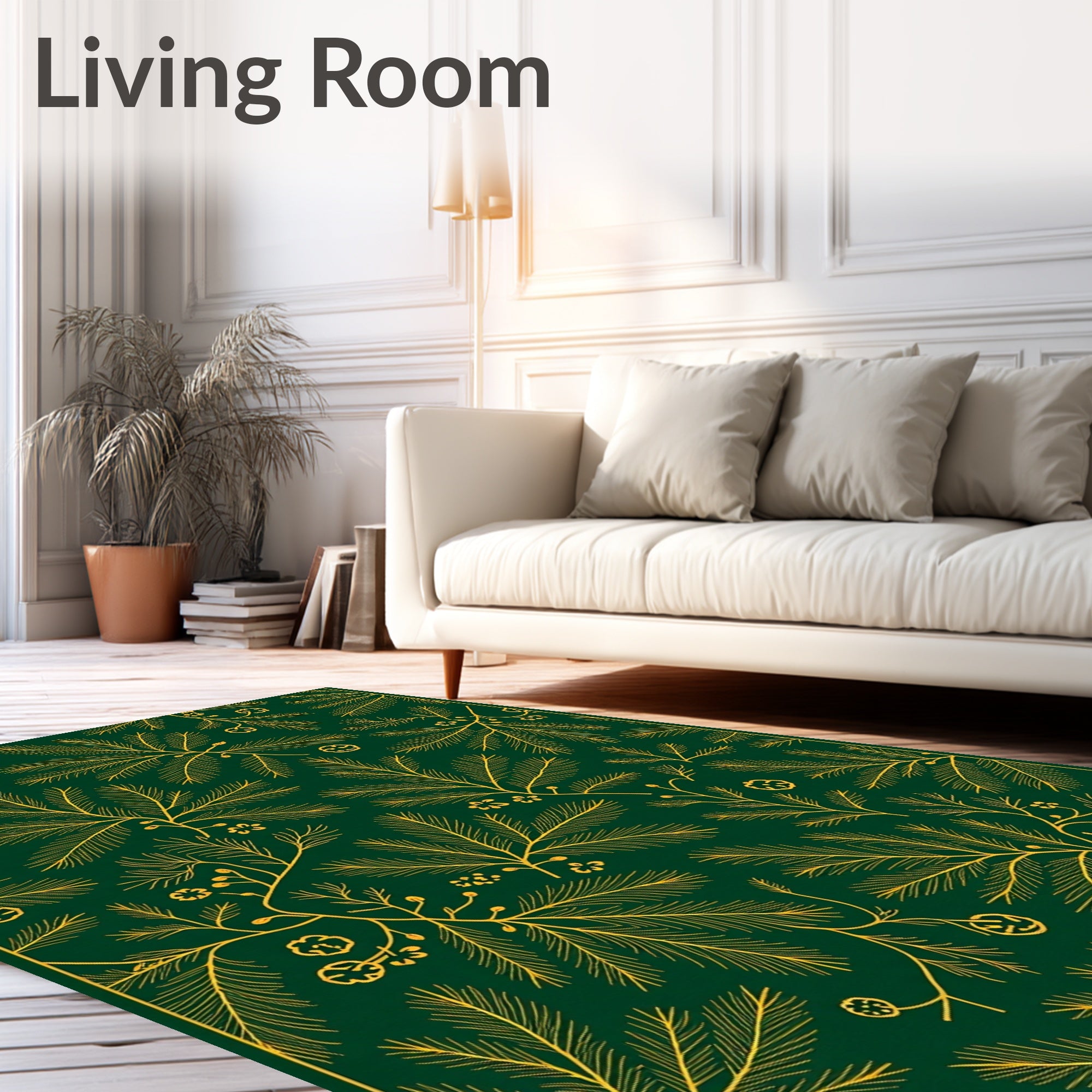 Golden Pine Branch Botanical Art Rug