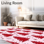 Crimson Christmas Trees Snowflake Arrangement Rug