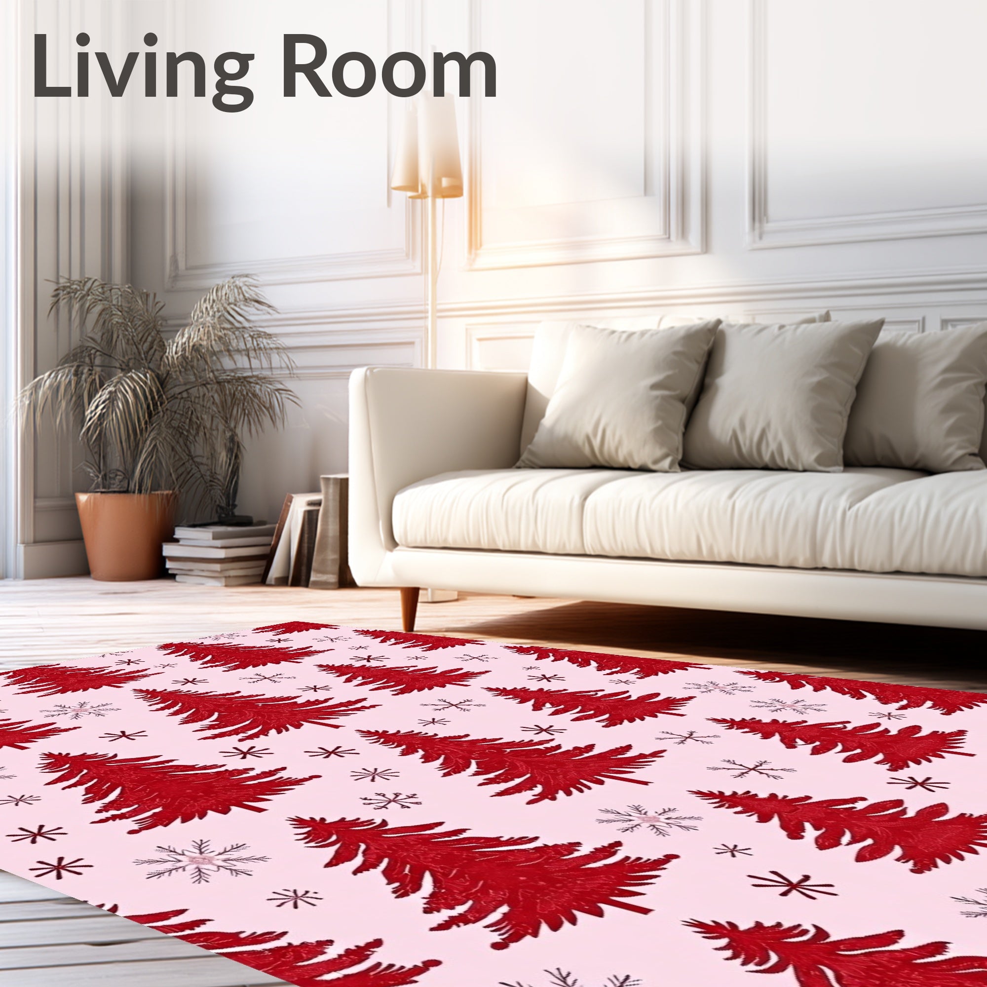 Crimson Christmas Trees Snowflake Arrangement Rug