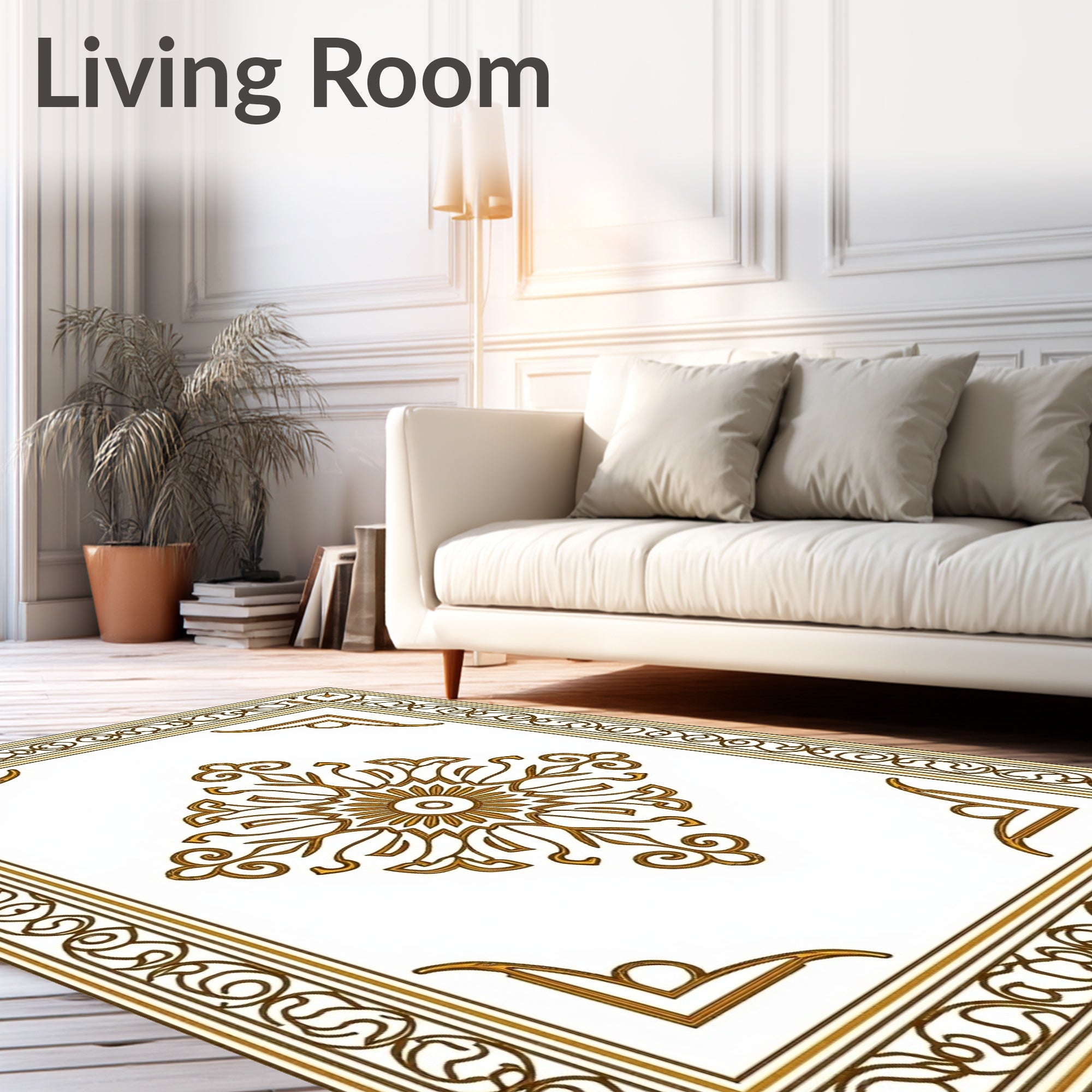 Golden Rococo Medallion Garden Frame Rug