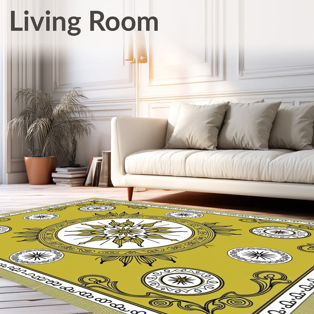 Golden Sunburst Medallion Emblem Rug