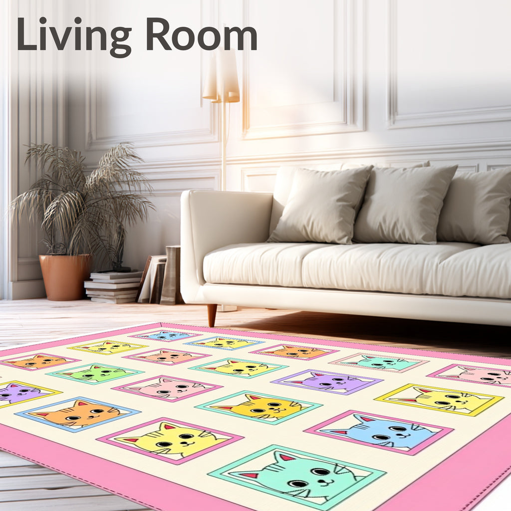 Pastel Kitty Collage Framed Illustrations Rug