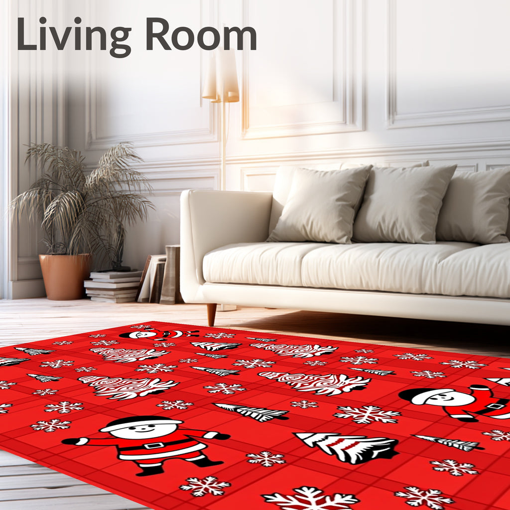 Festive Red Santa Trees Snowflakes Collage Rug