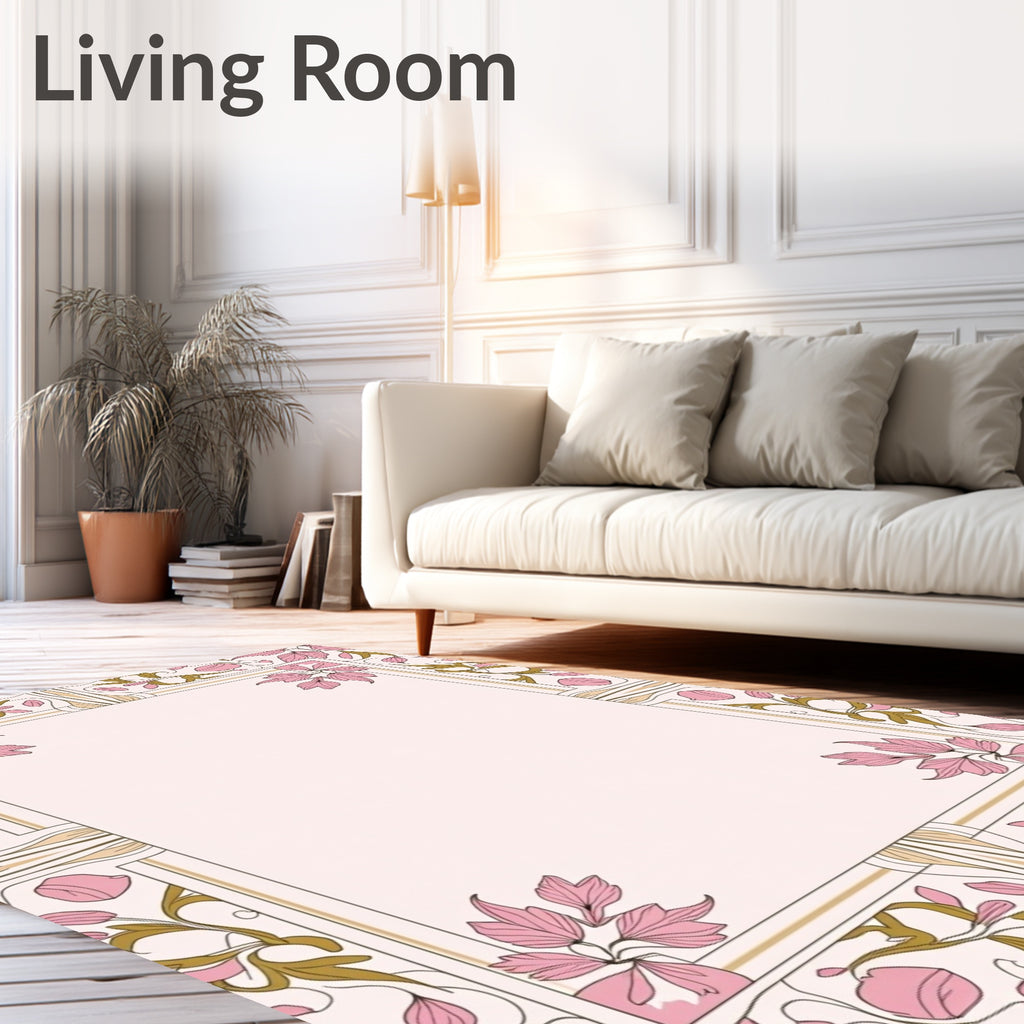 Art Nouveau Pink Floral Border Rug
