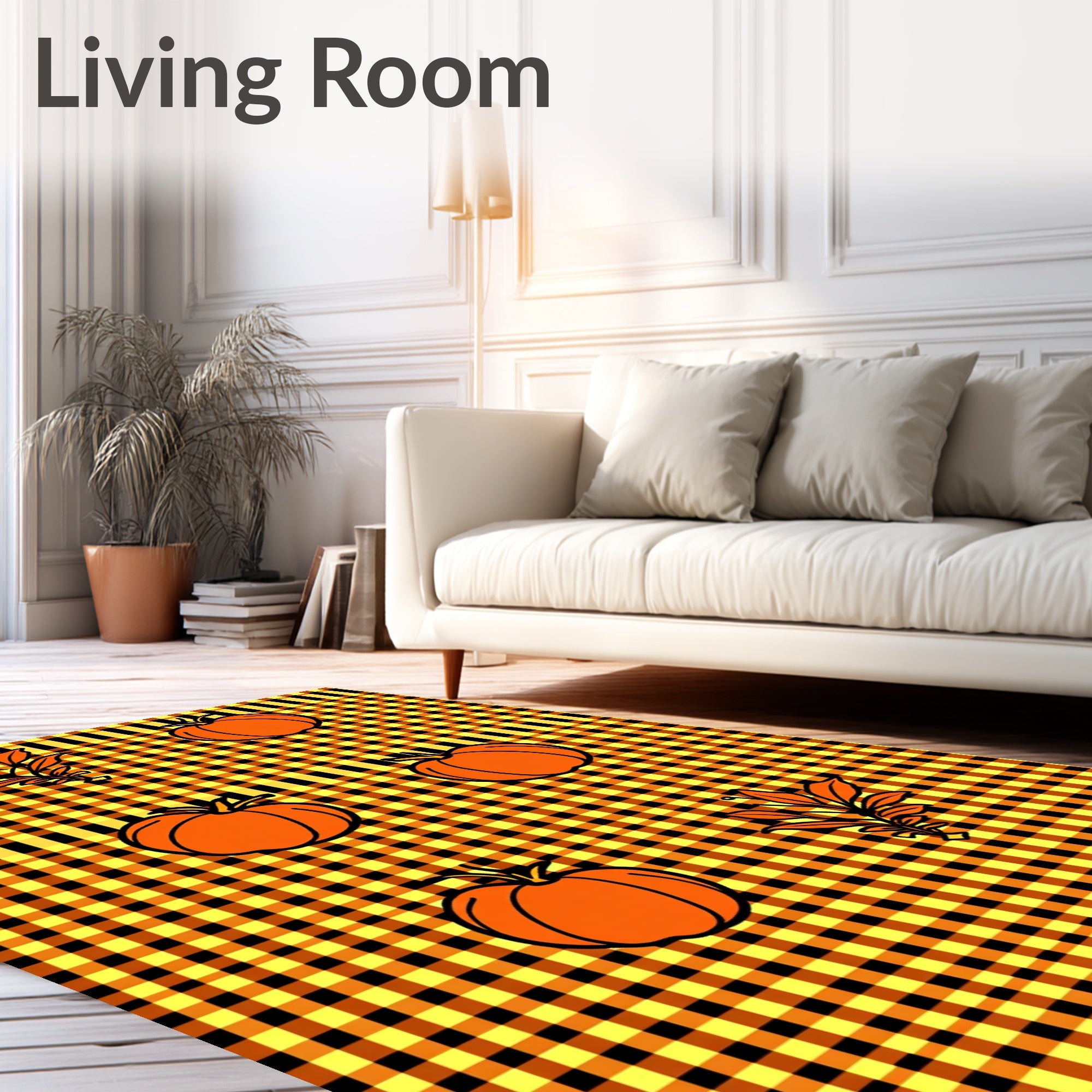 Harvest Orange Pumpkin Gingham Rug
