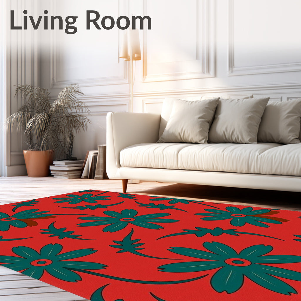 Bold Teal Floral Medallion Arrangement Rug