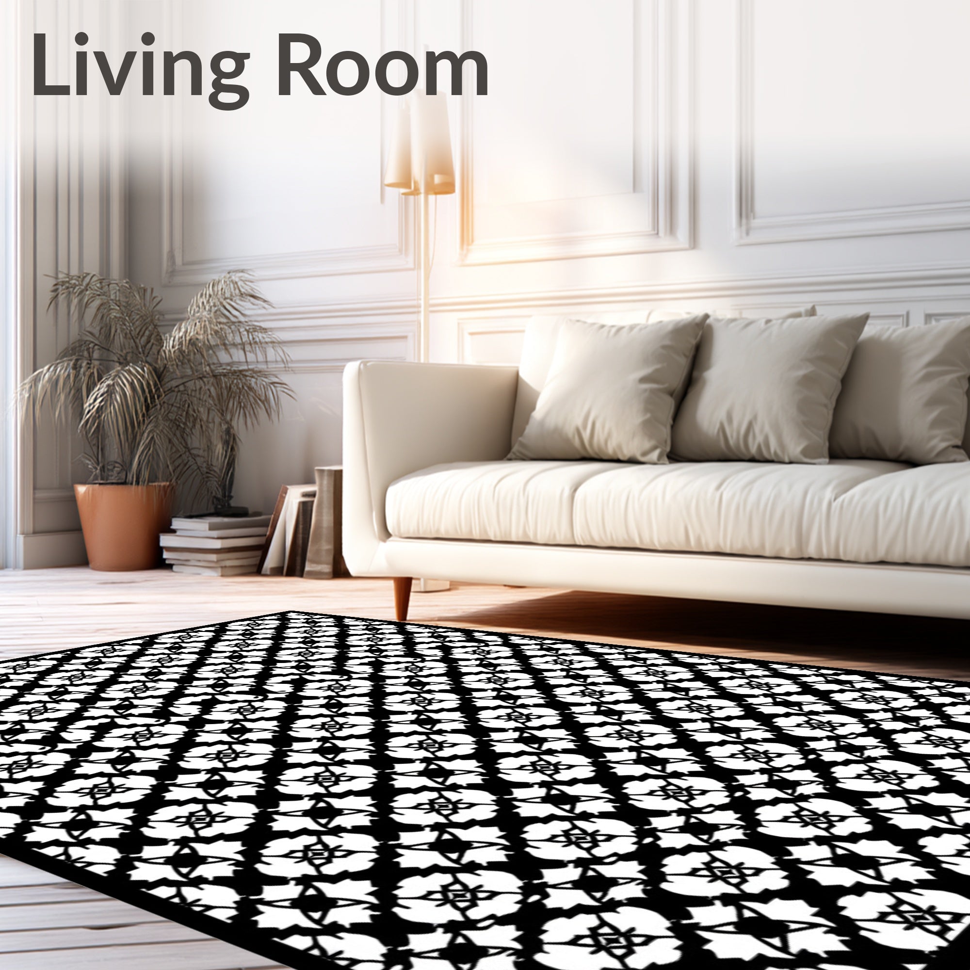 Monochromatic Abstract Geometric Interlocking Shapes Rug