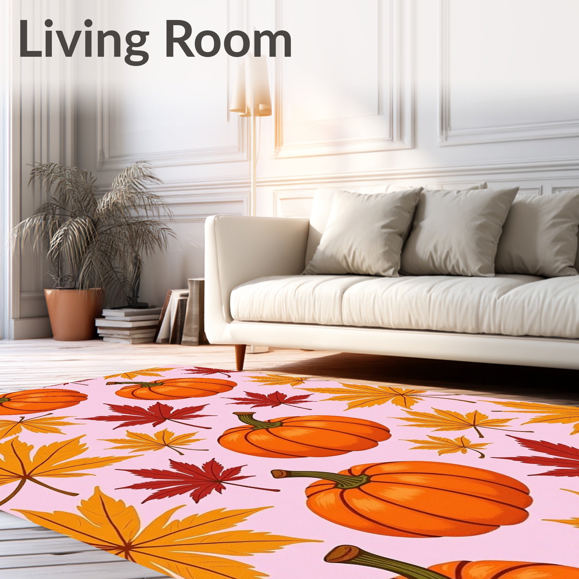 Autumn Pumpkins Scattered Maple Leaves Rug