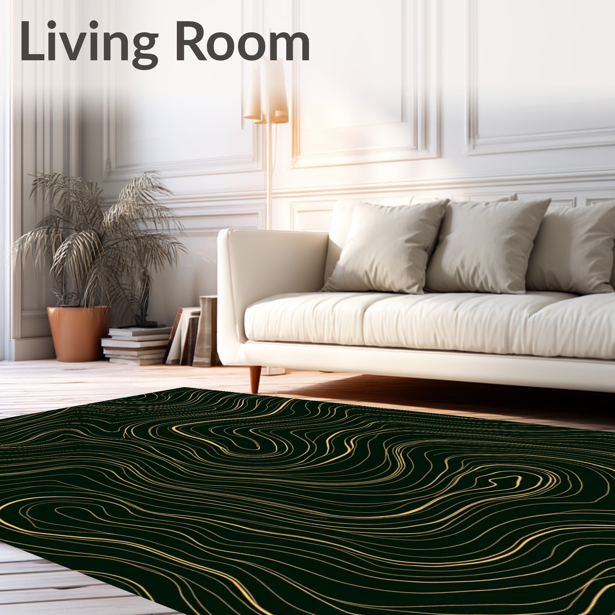Golden Winding Lines Dark Rug