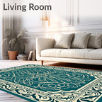 Teal and Cream Vintage Scroll Border Rug