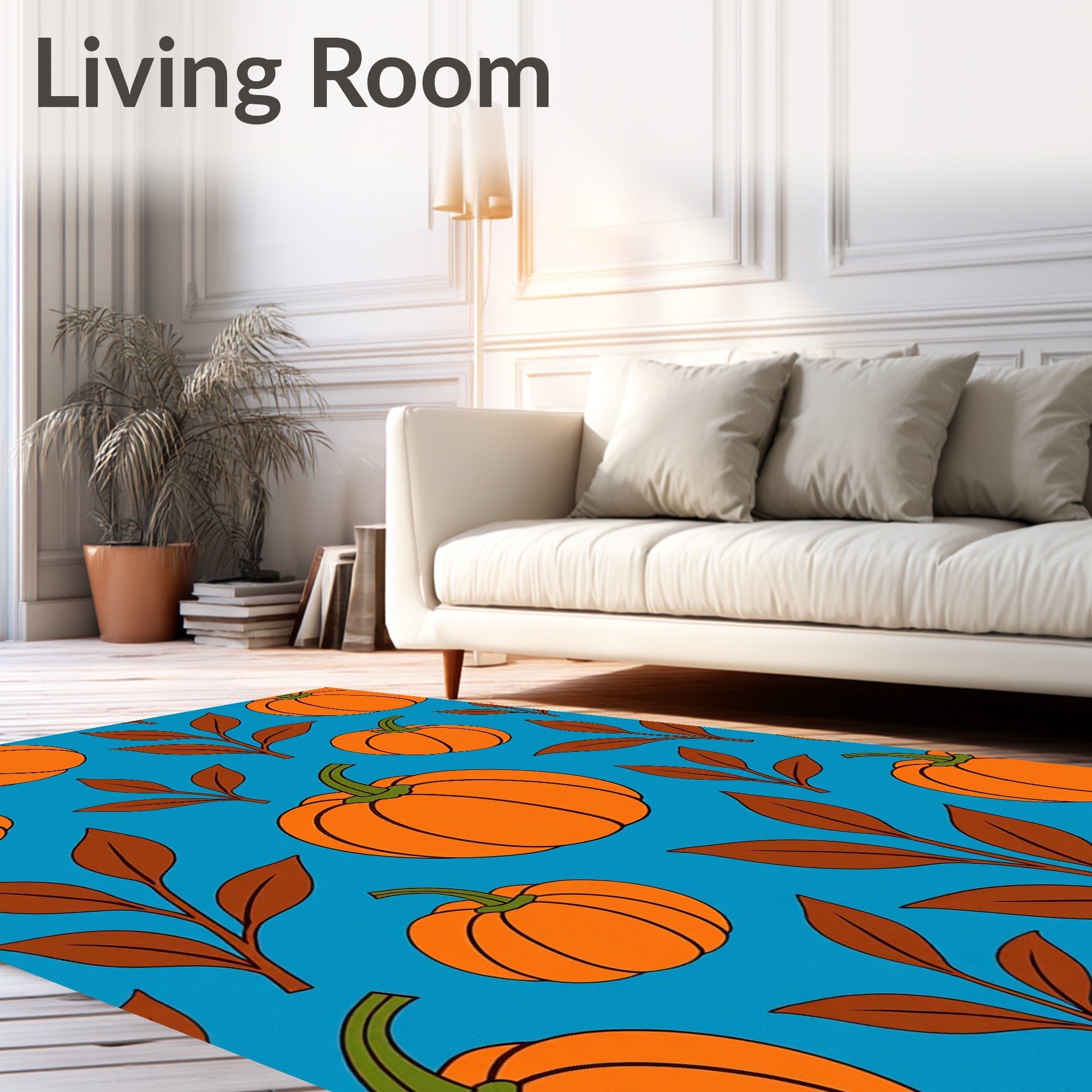 Autumn Orange Pumpkin Leafy Branch Rug