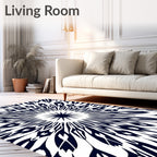 Dark Blue Sunburst Starburst Explosion Rug
