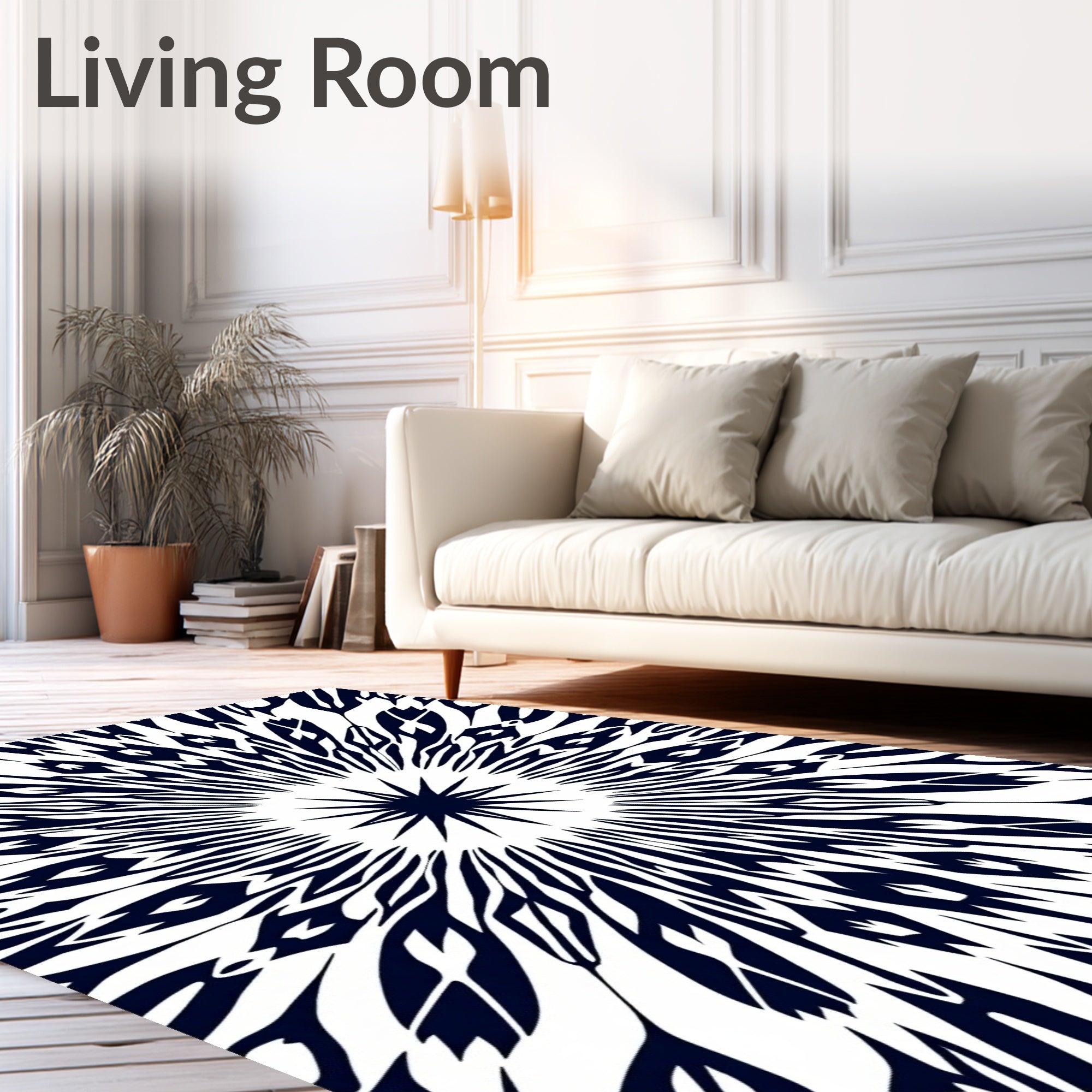 Dark Blue Sunburst Starburst Explosion Rug