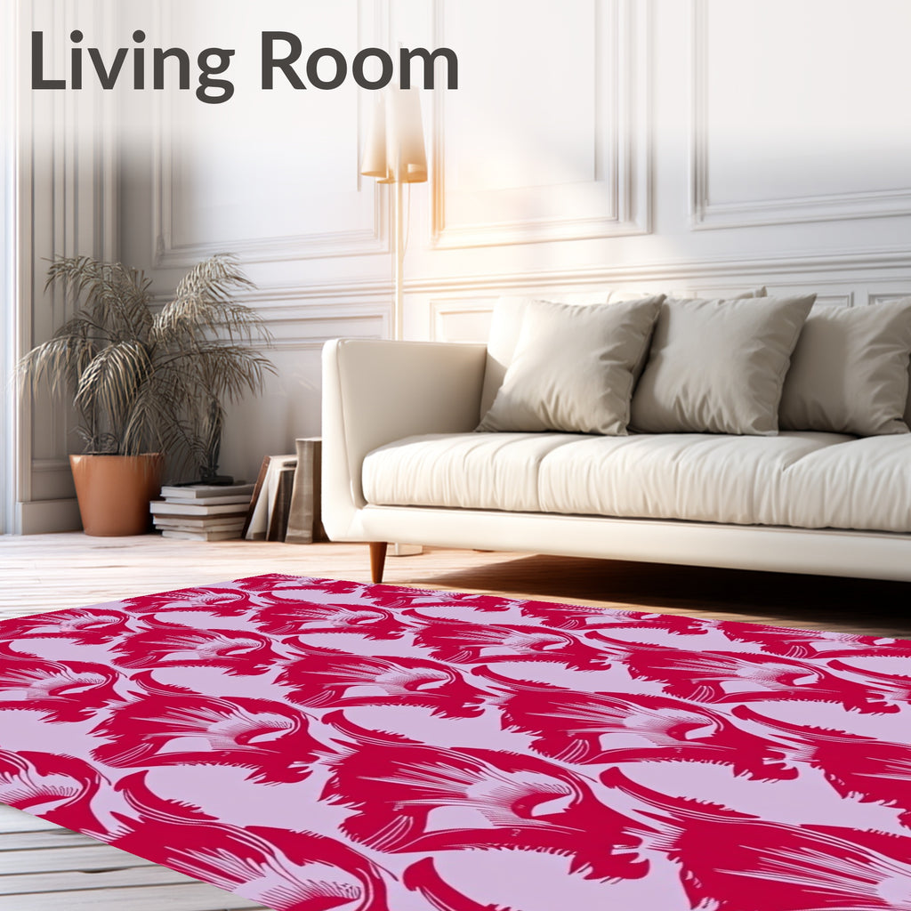 Dramatic Red Floral Motif Lilac Background Rug