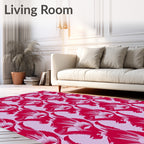 Dramatic Red Floral Motif Lilac Background Rug