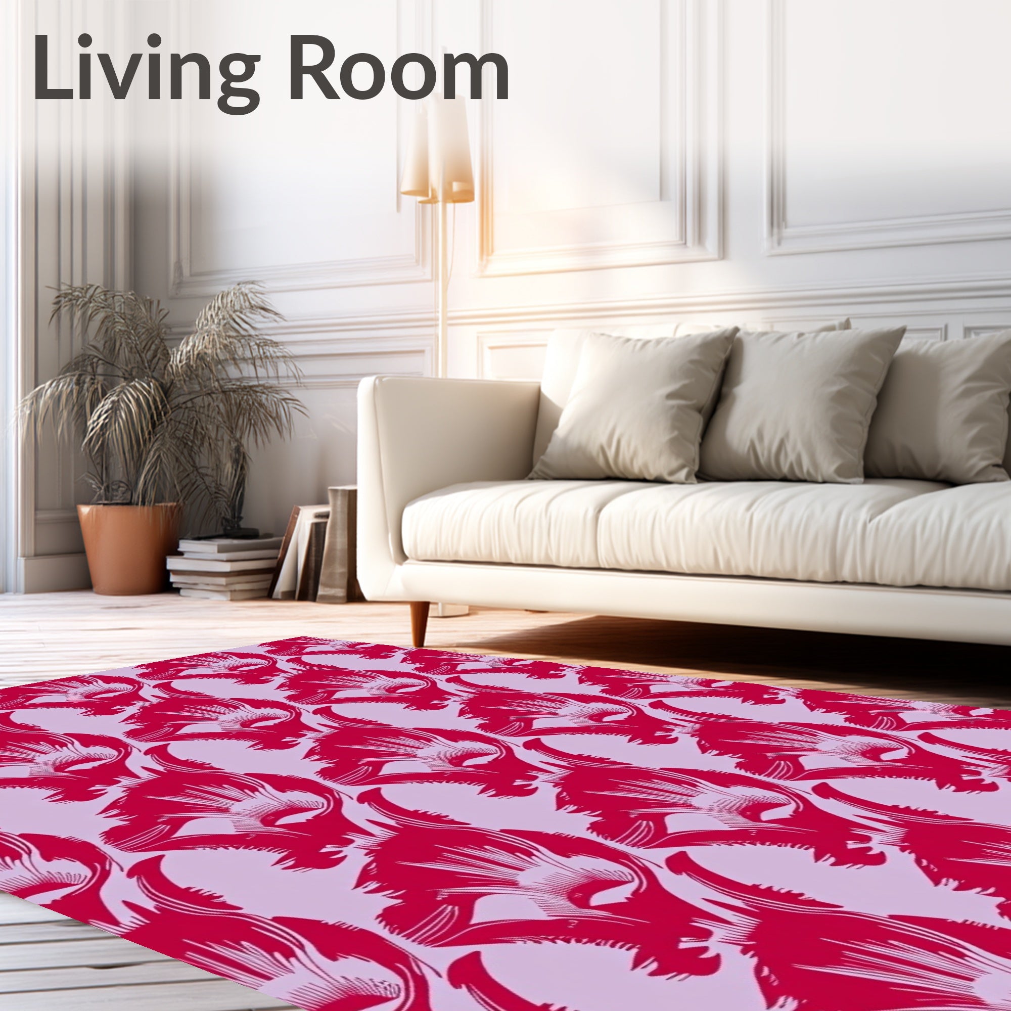 Dramatic Red Floral Motif Lilac Background Rug