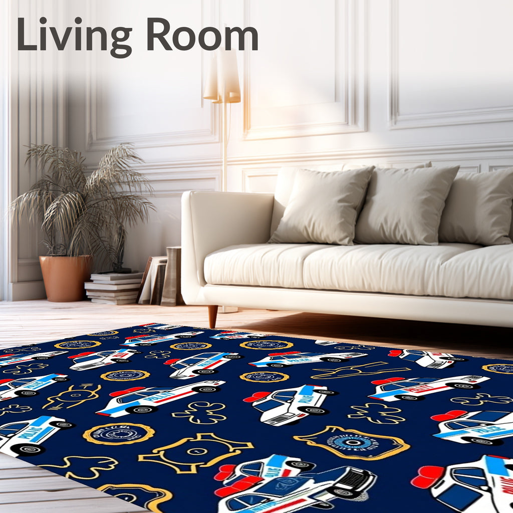 Playful Police Cars Navy Rug