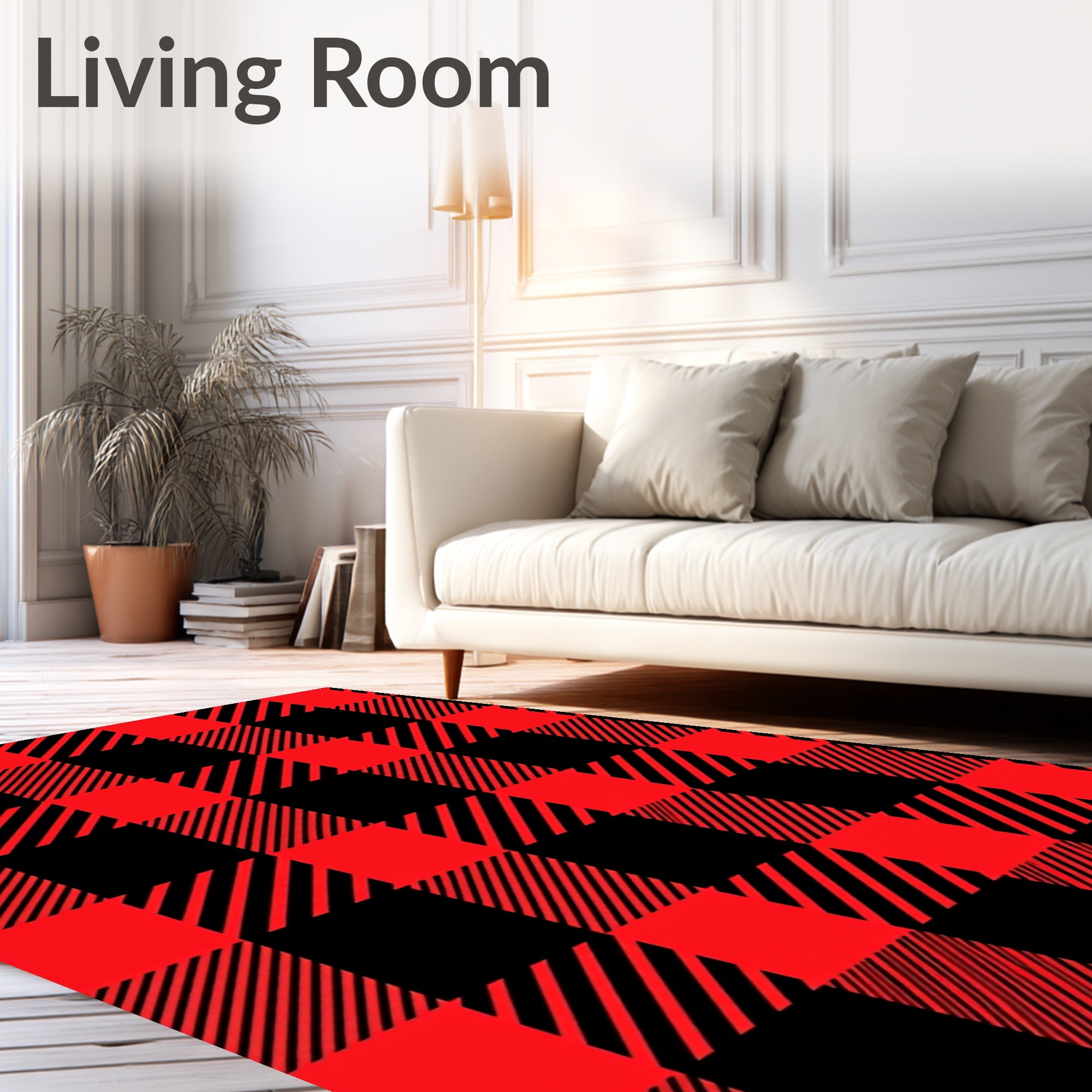 Bold Red Black Checkered Plaid Square Rug