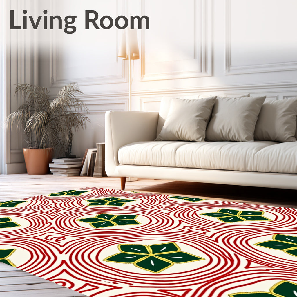 Red Circle Green Starburst Medallion Rug