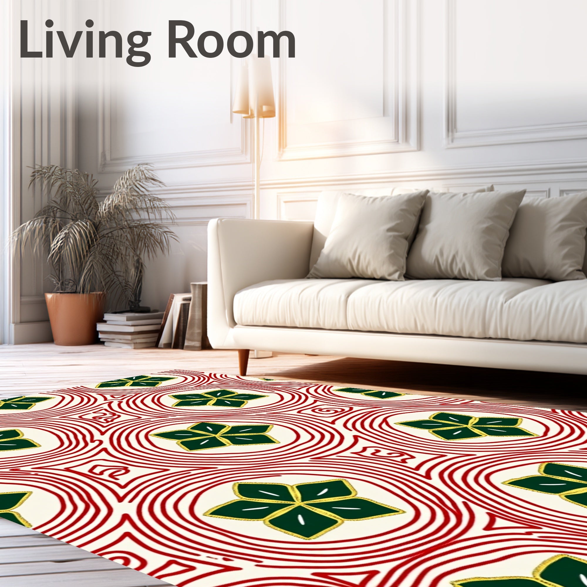 Red Circle Green Starburst Medallion Rug