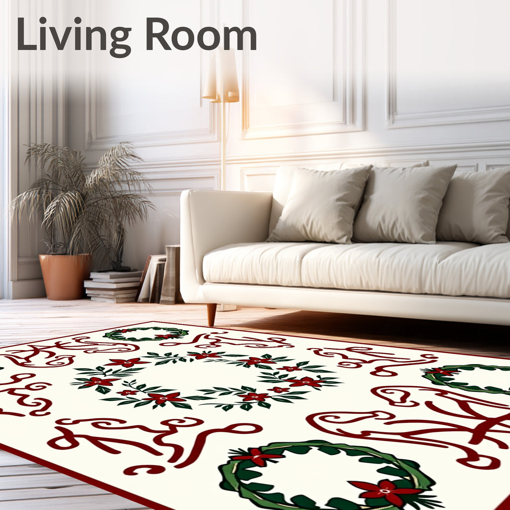 Crimson Wreaths and Abstract Figures Rug