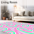 Whimsical Pink Green Swirls Rug