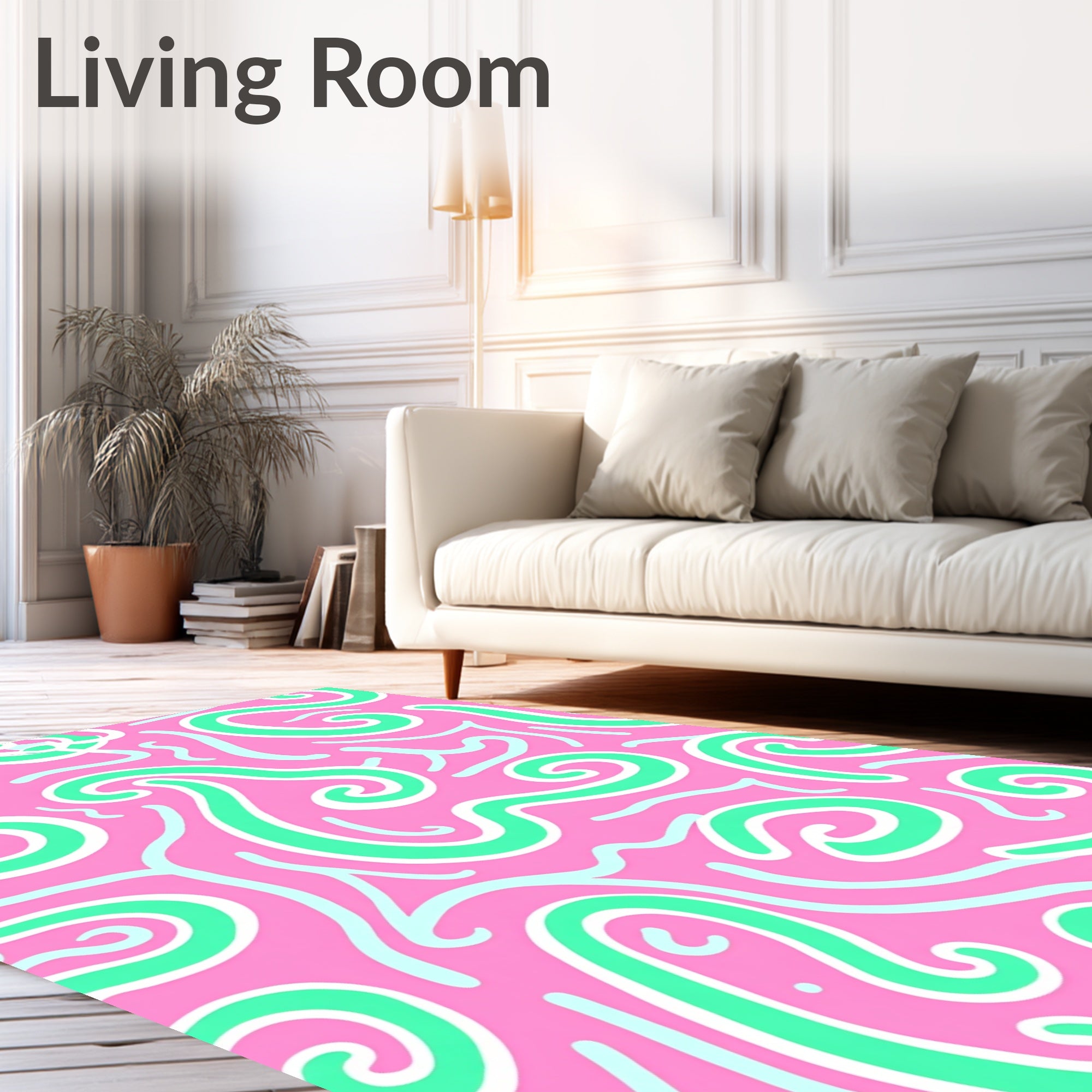 Whimsical Pink Green Swirls Rug