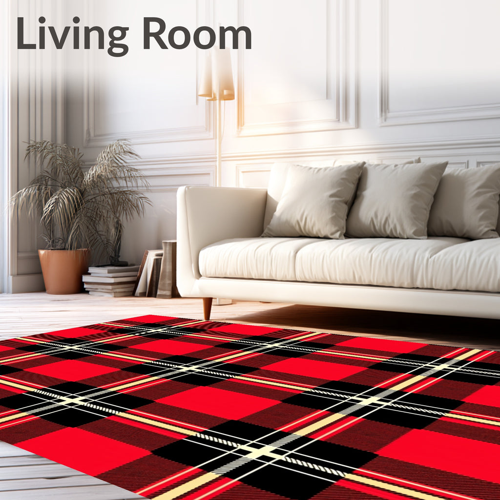Classic Red Black Tartan Weave Rug