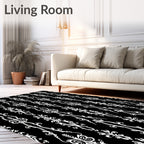 Black White Ornate Regal Vertical Stripes Rug