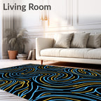 Black Blue Yellow Flowing Lines Rug