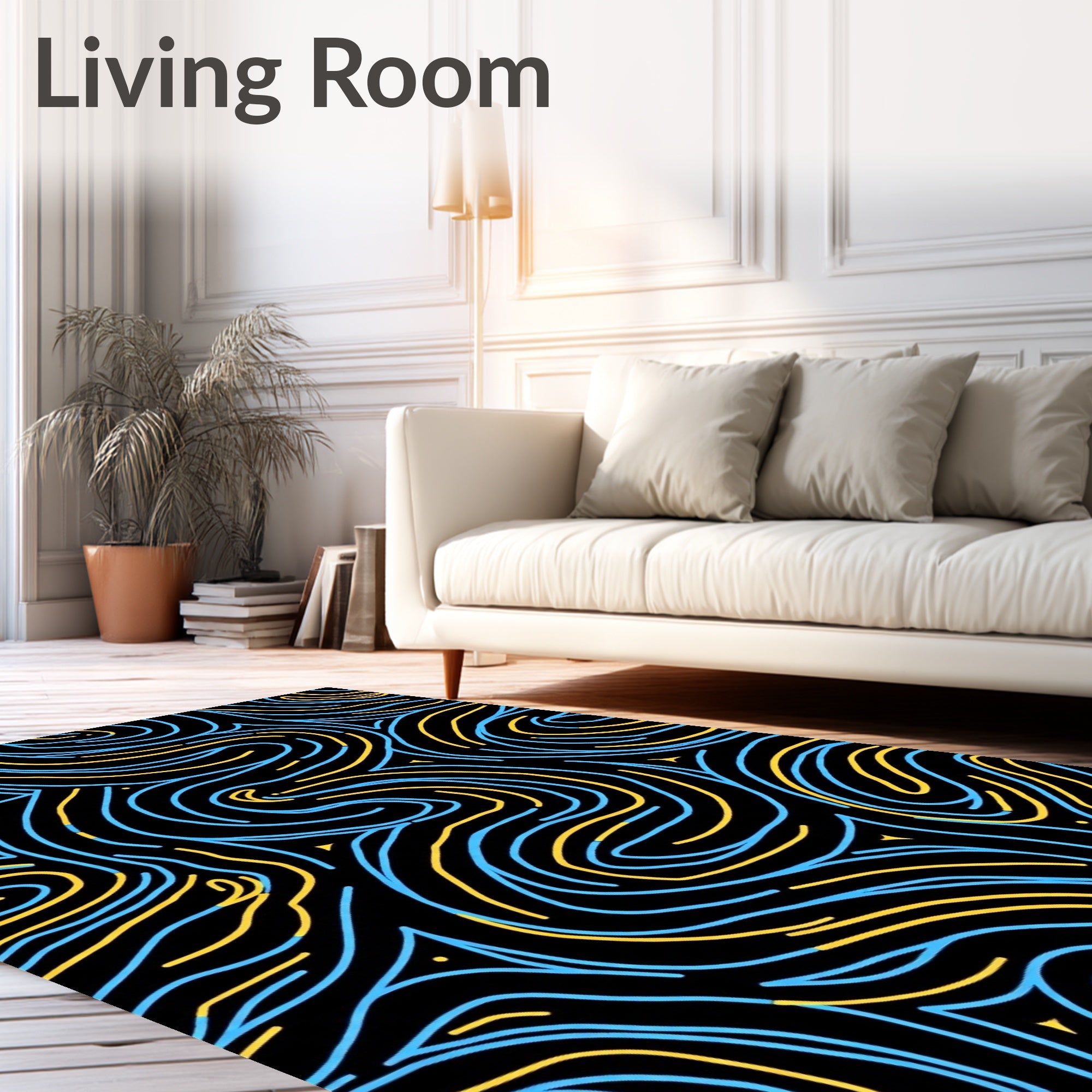 Black Blue Yellow Flowing Lines Rug