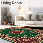Deep Green Floral Medallion Border Rug