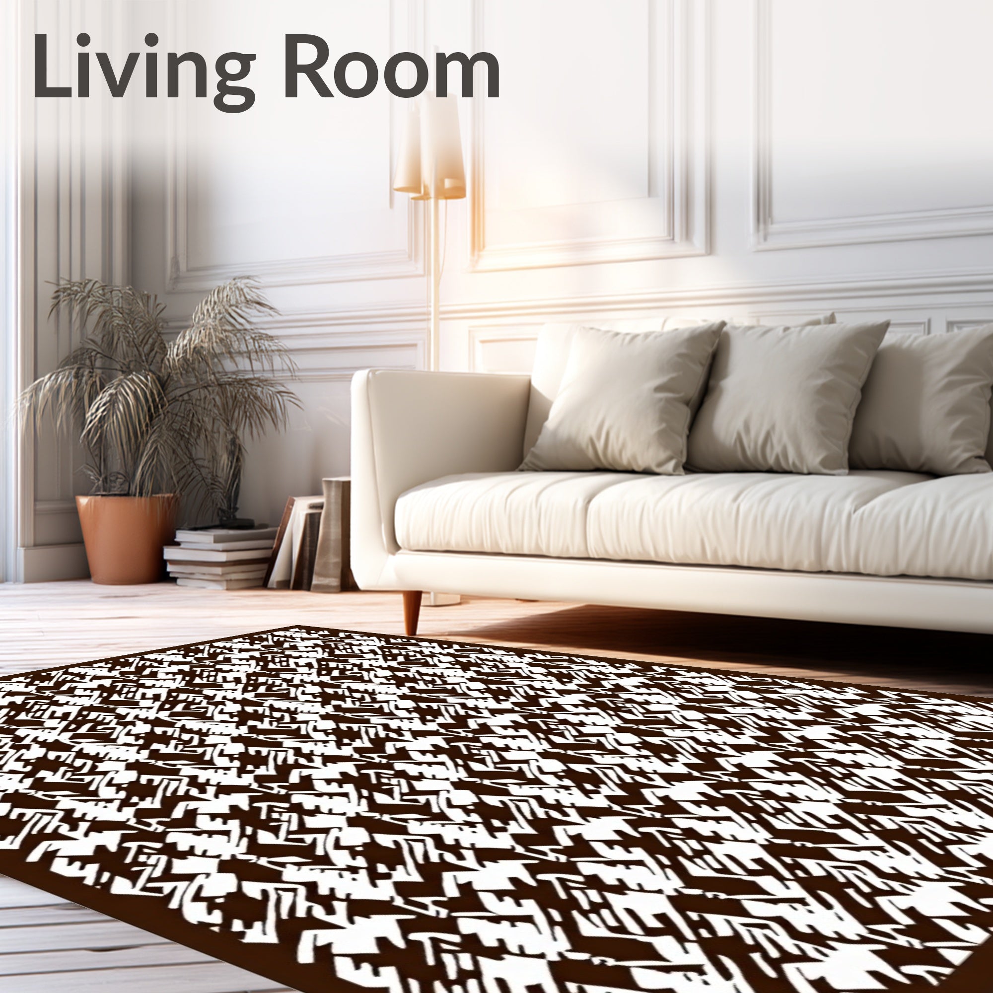Brown and White Jagged Houndstooth Texture Rug
