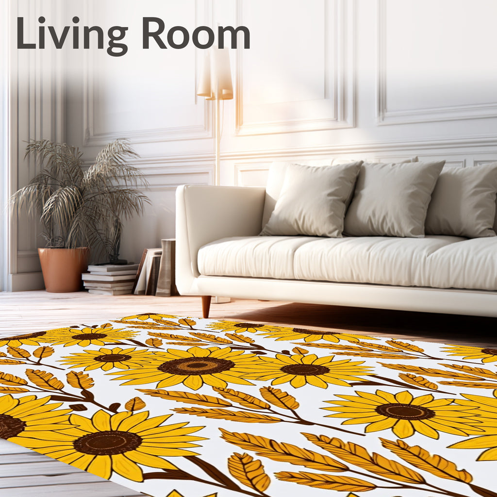 Golden Yellow Sunflower Botanical Repeat Rug