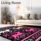 Pink White Deer Snowflake Nordic Rug