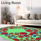 Vibrant Red Blue Floral Bloom Rug