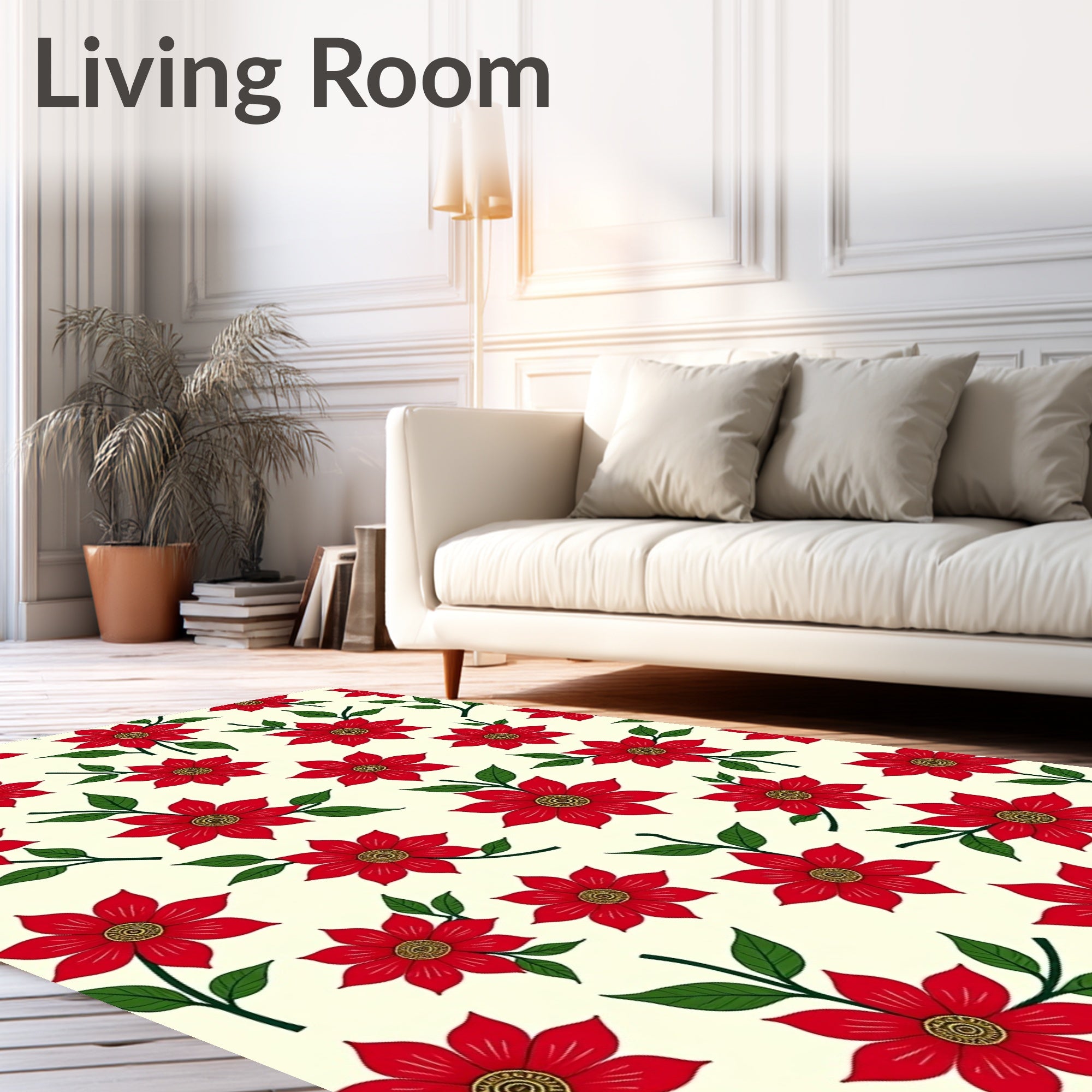 Red Floral Garden Composition Rug