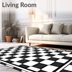 Black White Checkerboard Grid Border Rug