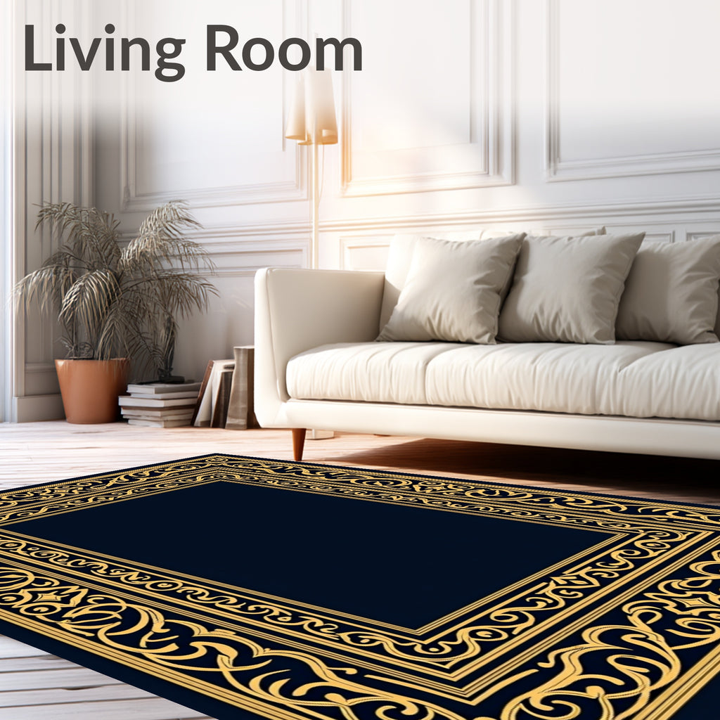 Golden Intertwined Scrollwork Border Rug