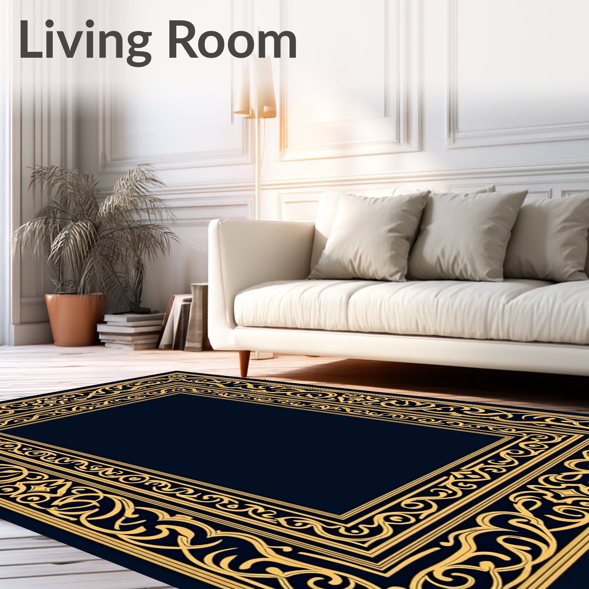 Golden Intertwined Scrollwork Border Rug