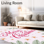 Festive Red Script Stars Pine Sprigs Rug