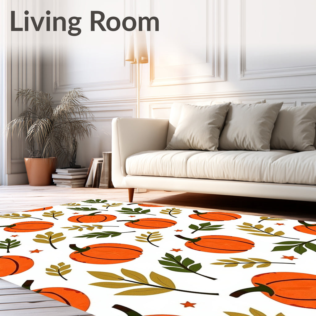 Autumn Orange Pumpkin Leaf Scatter Rug