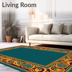 Art Nouveau Teal Floral Border Rug