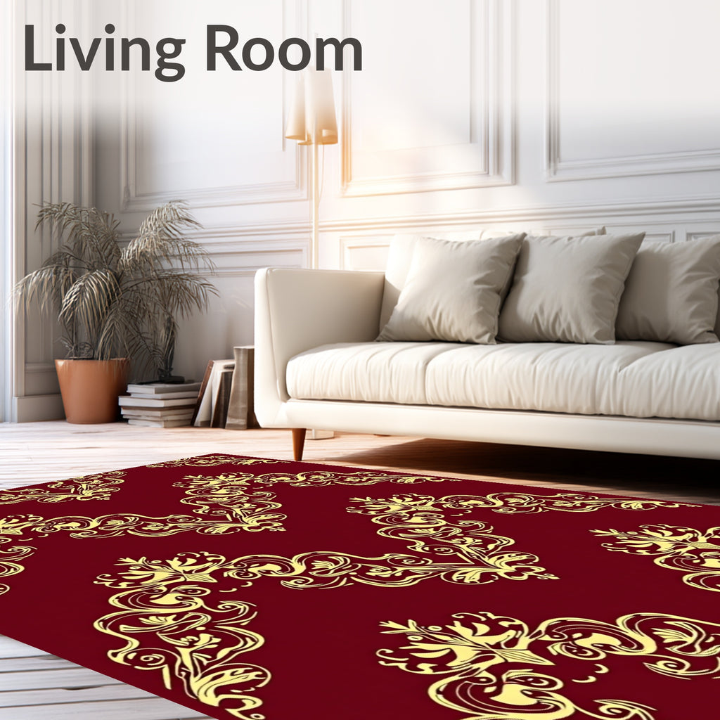 Golden Damask Floral Swirl Rug